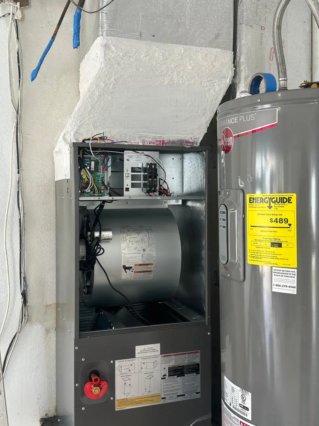 Residential air handler opened for HVAC maintenance inspection